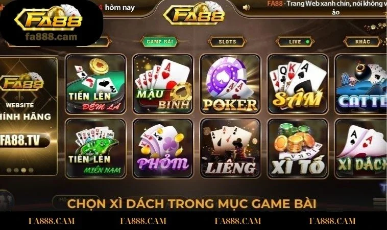 Chọn xì dách trong mục game bài 