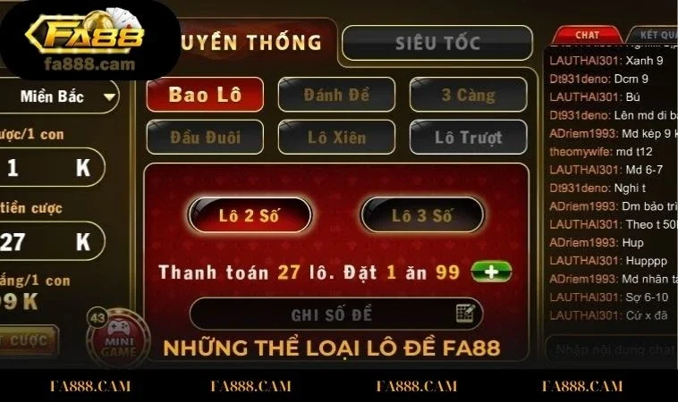 Những thể loại lô đề FA88