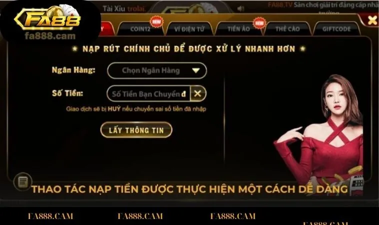 Thao tác nạp tiền được thực hiện một cách dễ dàng